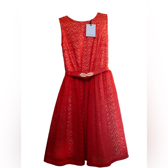 Red orange fit and flare lace dress - Picture 8 of 8